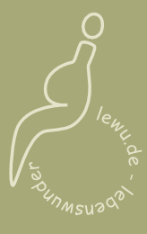 Das lewu.de-Logo: Strichzeichnung einer stilisierten, schwangeren Frau auf einem stilisierten Rollstuhl